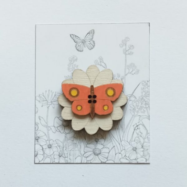 Large Button - Butterfly on Flower - Image 3